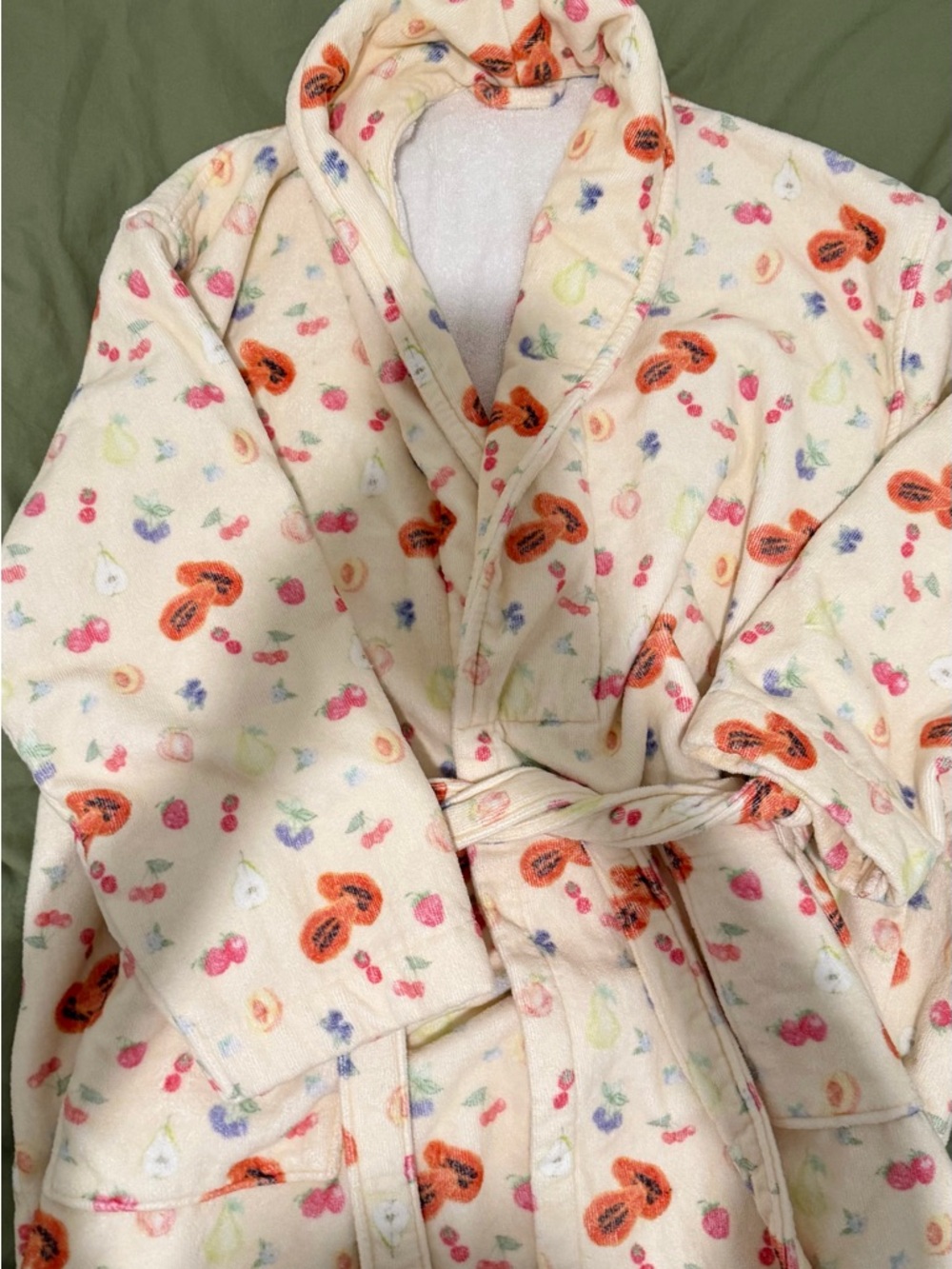 PRICE FIRM Djerf Avenue Plush Fruit Print Towel Bathrobe with Tie - Picture 2 of 7